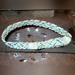 👸👖🩳  White Braided D-ring Belt with blue & silver sequins